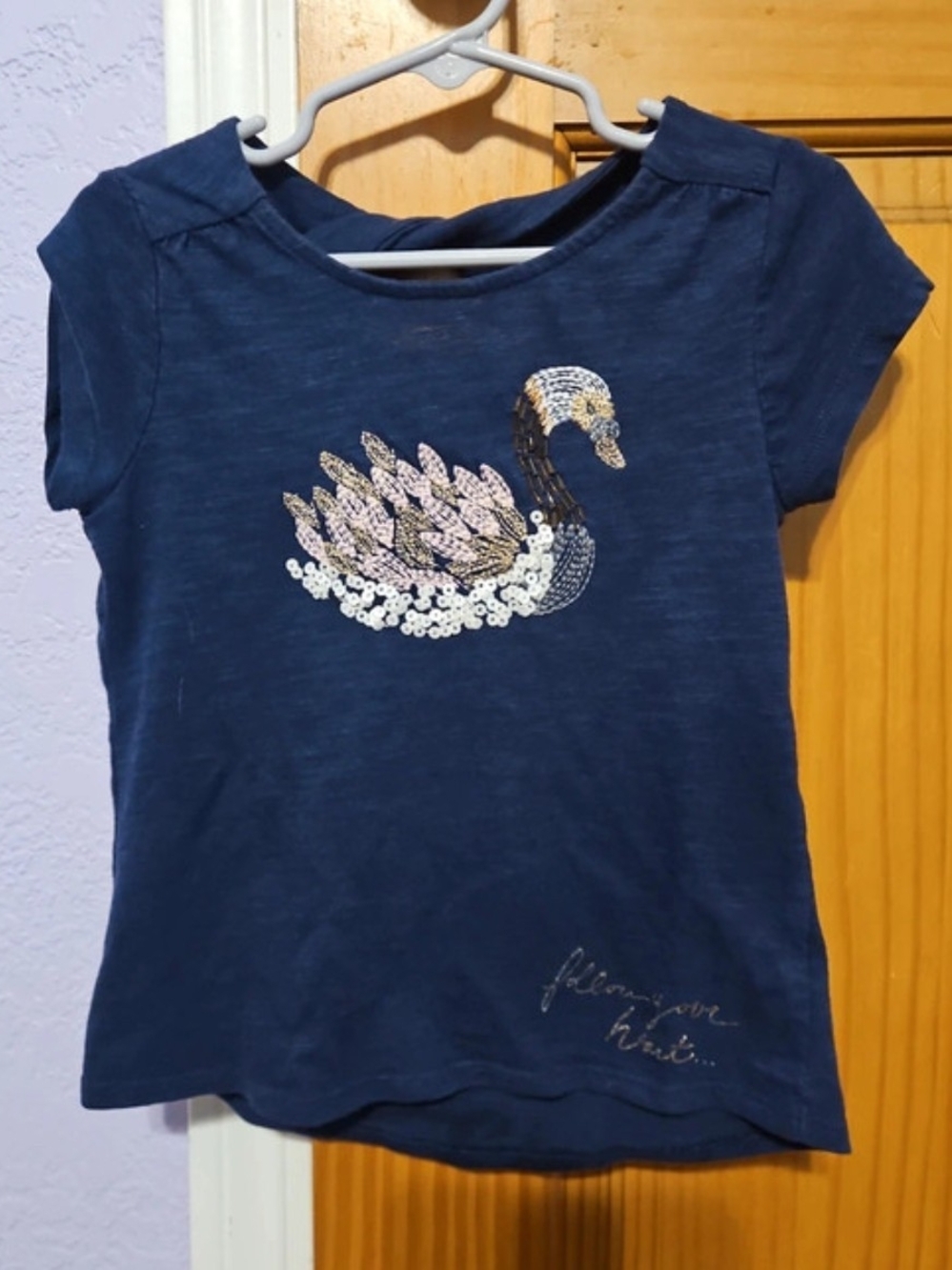 Sonoma Navy Short-Sleeve Tee with Sequin Swan